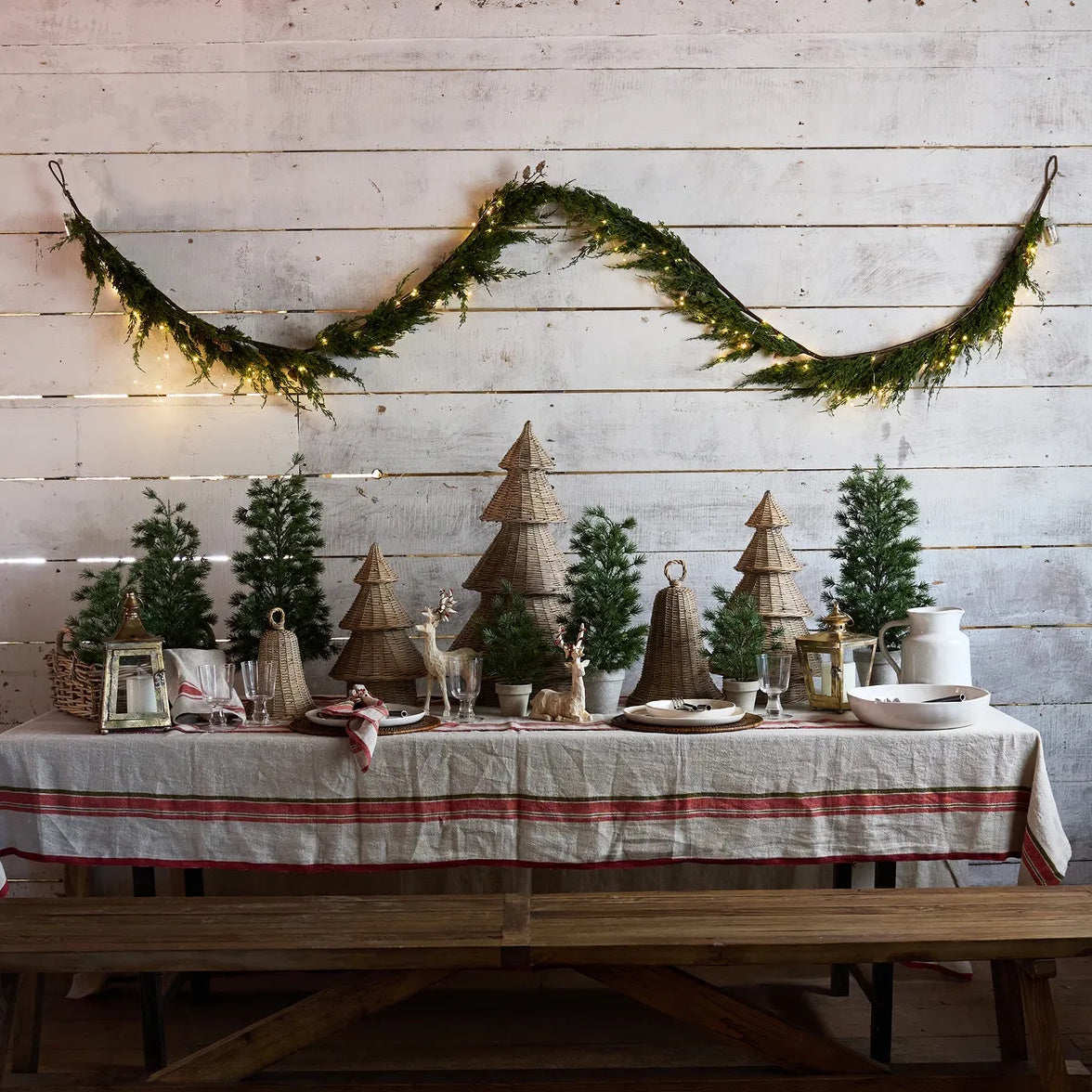 French Country Cedar & Pinecone Swag with Lights