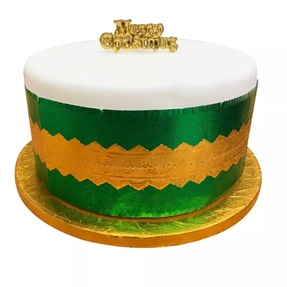 Christmas Cake Frill - Green with Gold Merry Christmas Centre