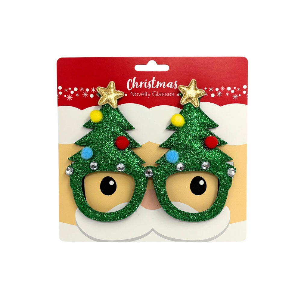Glitter Novelty Christmas Glasses - Trees