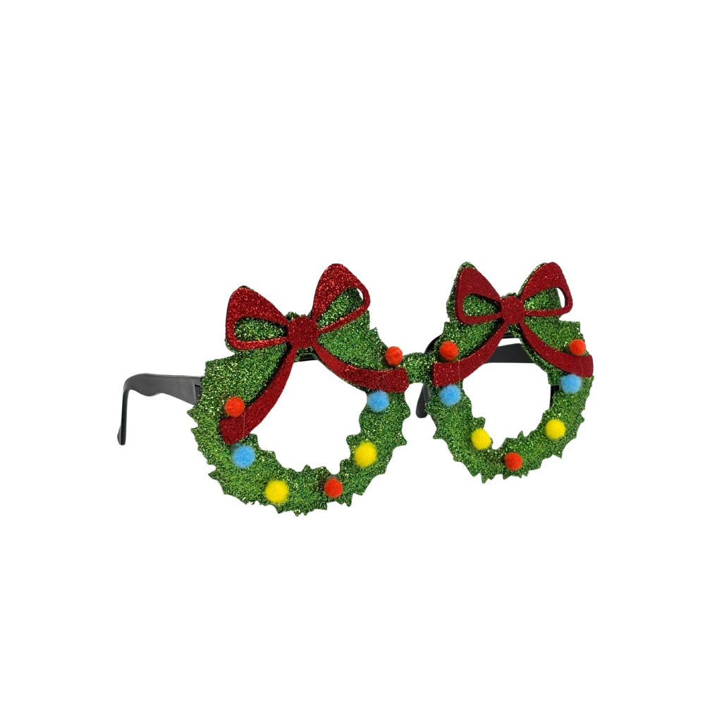 Glitter Novelty Christmas Glasses - Wreaths