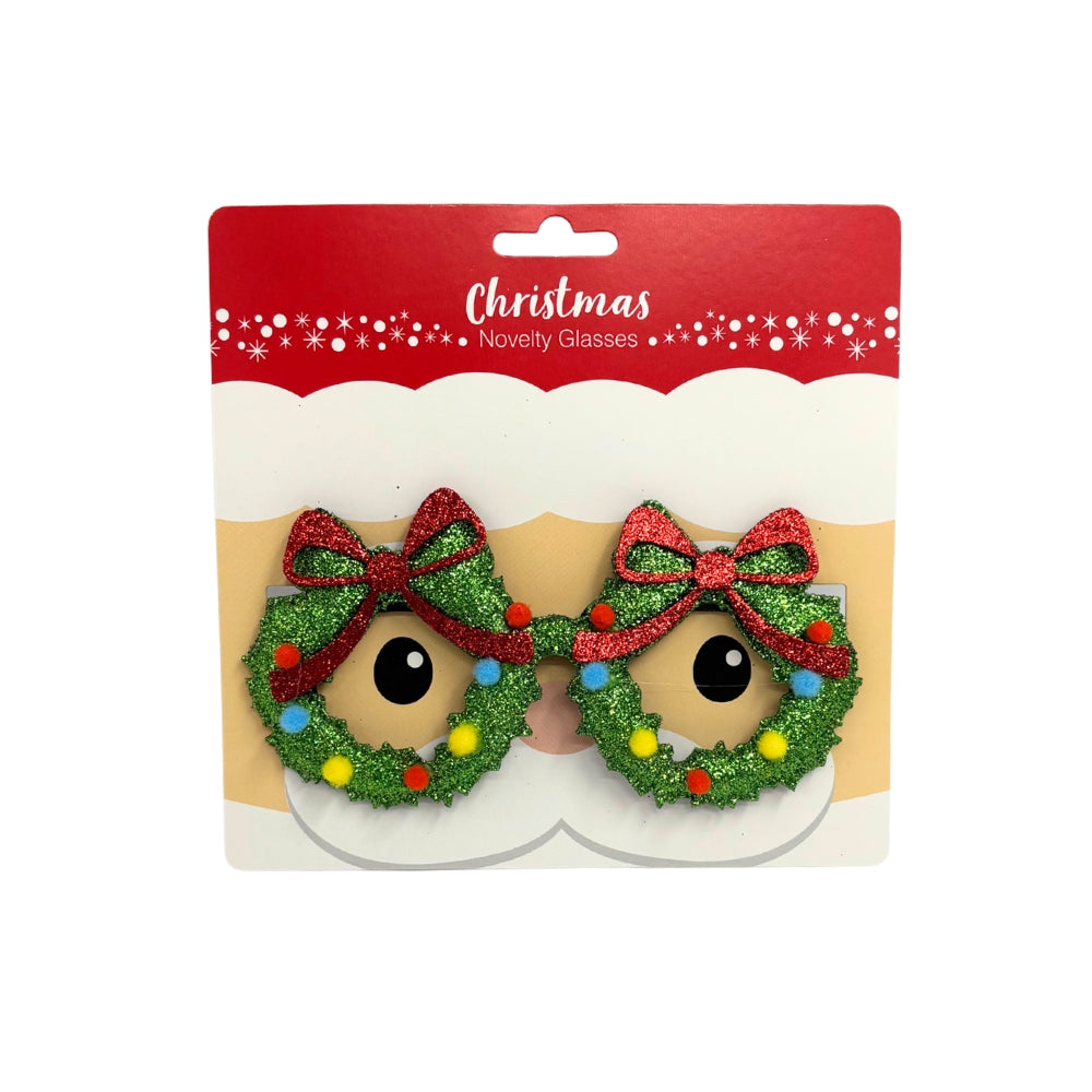 Glitter Novelty Christmas Glasses - Wreaths