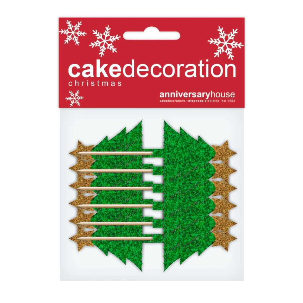 Glitter Christmas Tree Cupcake Toppers 12pk