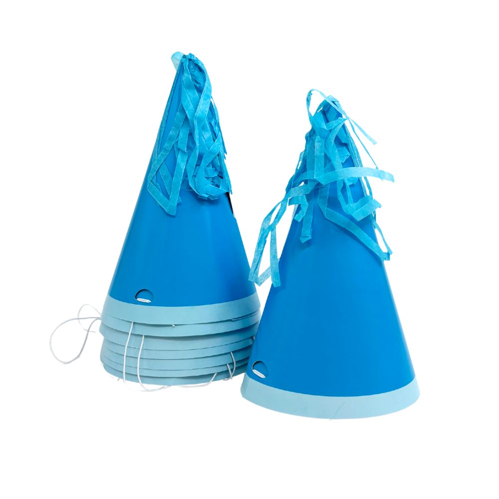Party Hats with Tissue Tassle 8pk - Bright Blue
