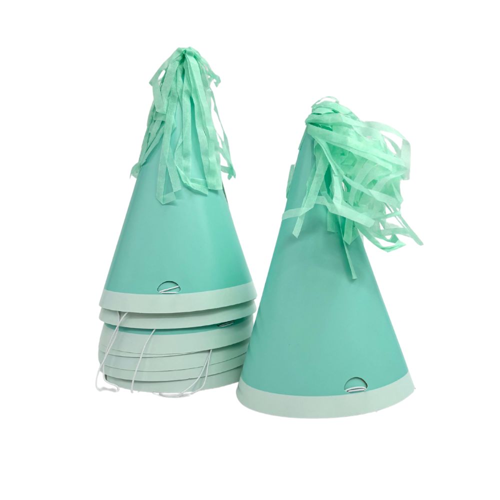 Party Hats with Tissue Tassle 8pk - Mint