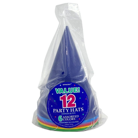 Cone Party Hats 12pk - Primary