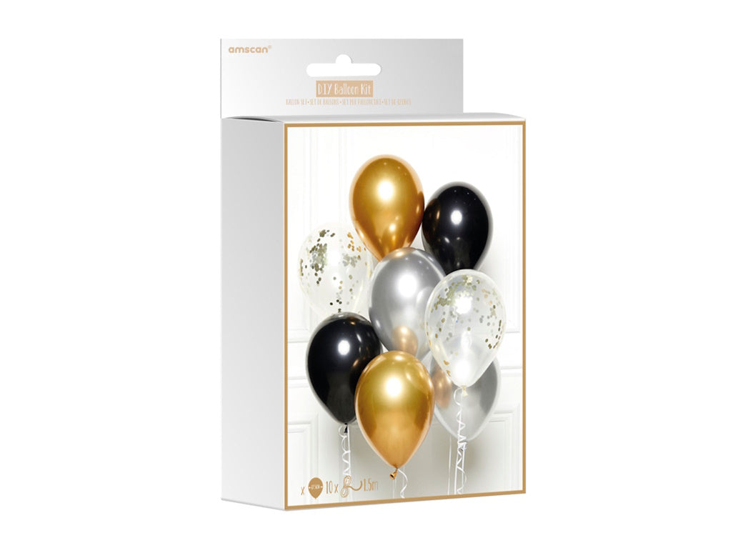 DIY Balloon Kit - Black, Silver & Gold