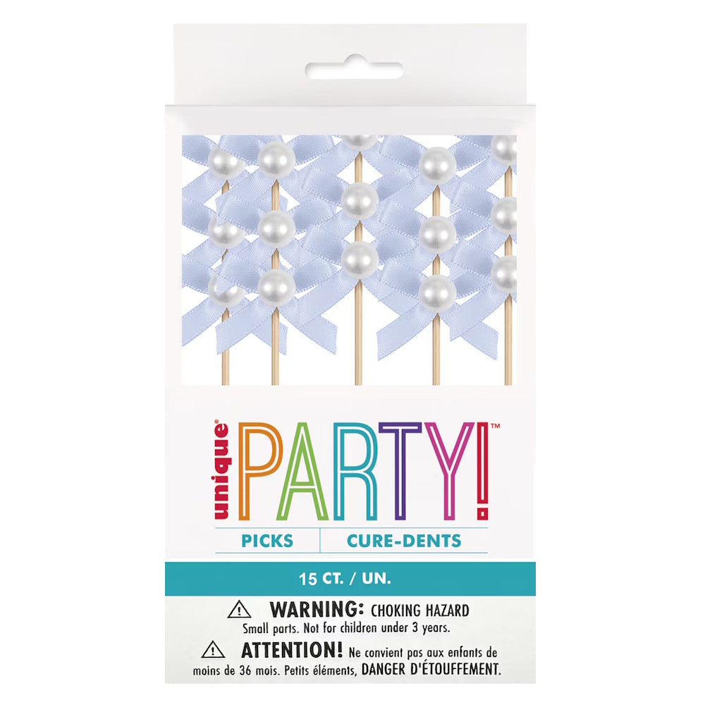 Dainty Bow & Pearl Food Picks 15pk