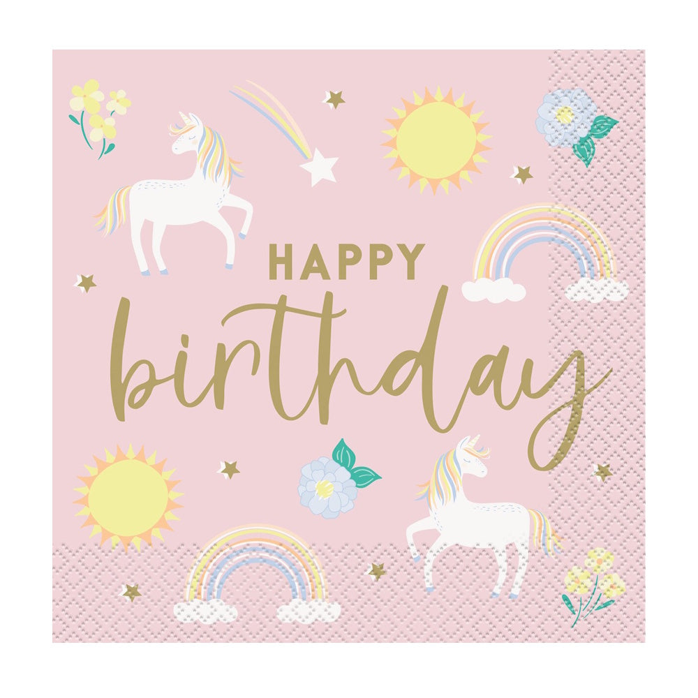 Dainty Unicorn Happy Birthday Lunch Napkins 16pk