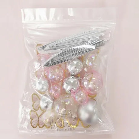 Deco Ball, Fan & Butterfly Topper Set - Clear, Pink & Silver
