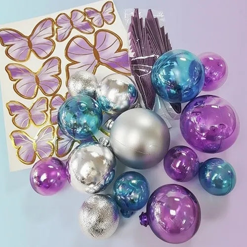 Deco Ball, Fan & Butterfly Topper Set - Blue, Purple & Silver