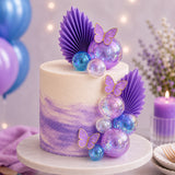 Deco Ball, Fan & Butterfly Topper Set - Blue, Purple & Silver