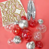 Deco Ball, Fan & Butterfly Topper Set - Clear, Red & Silver