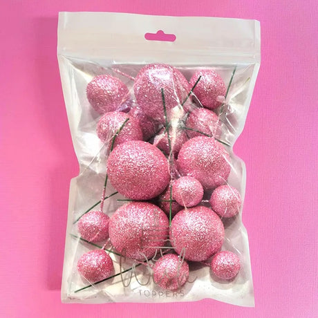 Deco Foam Ball Toppers 20pk - Glitter Pink