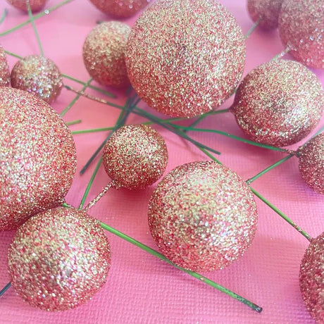 Deco Foam Ball Toppers 20pk - Glitter Rose Gold