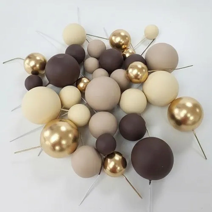 Deco Foam Ball Toppers 32pk - Brown, Cream & Gold