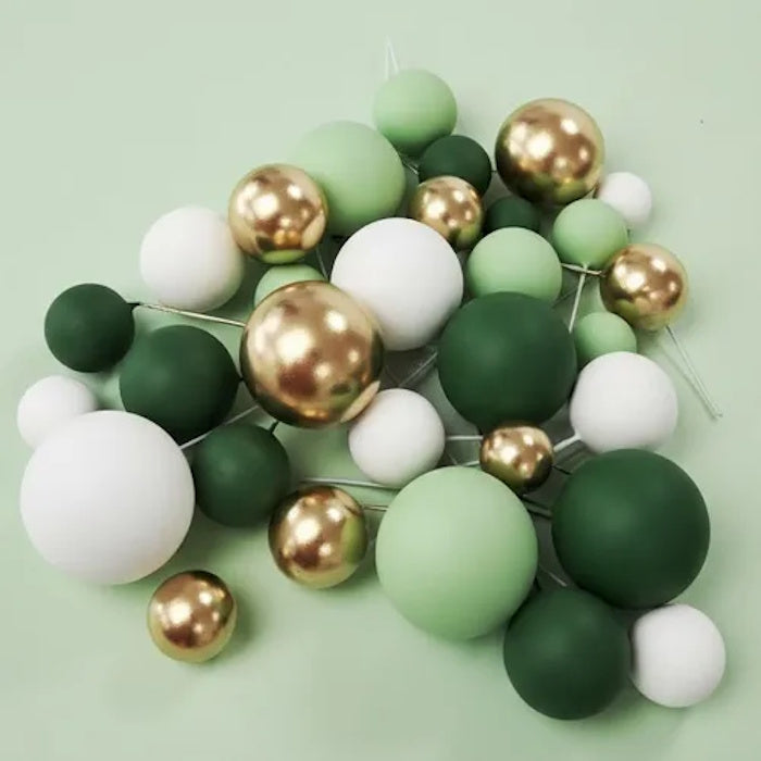 Deco Foam Ball Toppers 32pk - Green, White & Gold