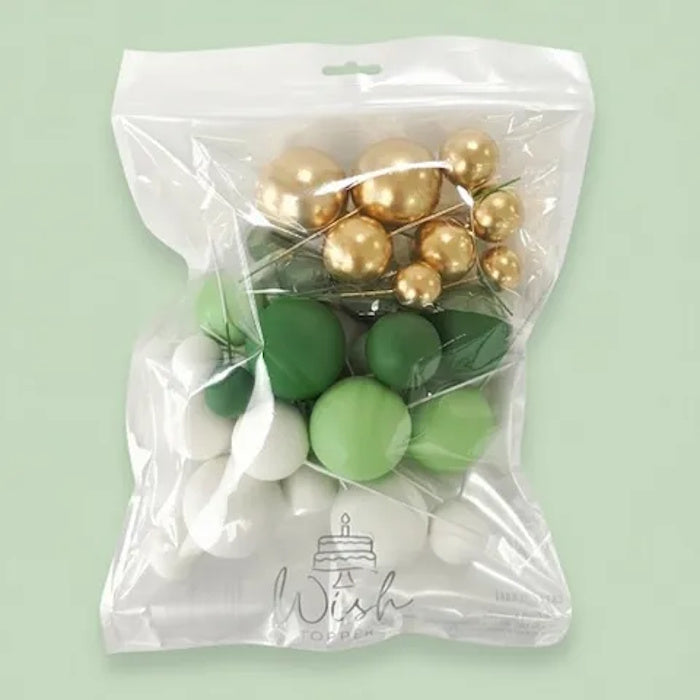 Deco Foam Ball Toppers 32pk - Green, White & Gold