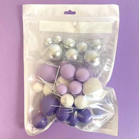 Deco Foam Ball Toppers 32pk - Purple, White & Silver