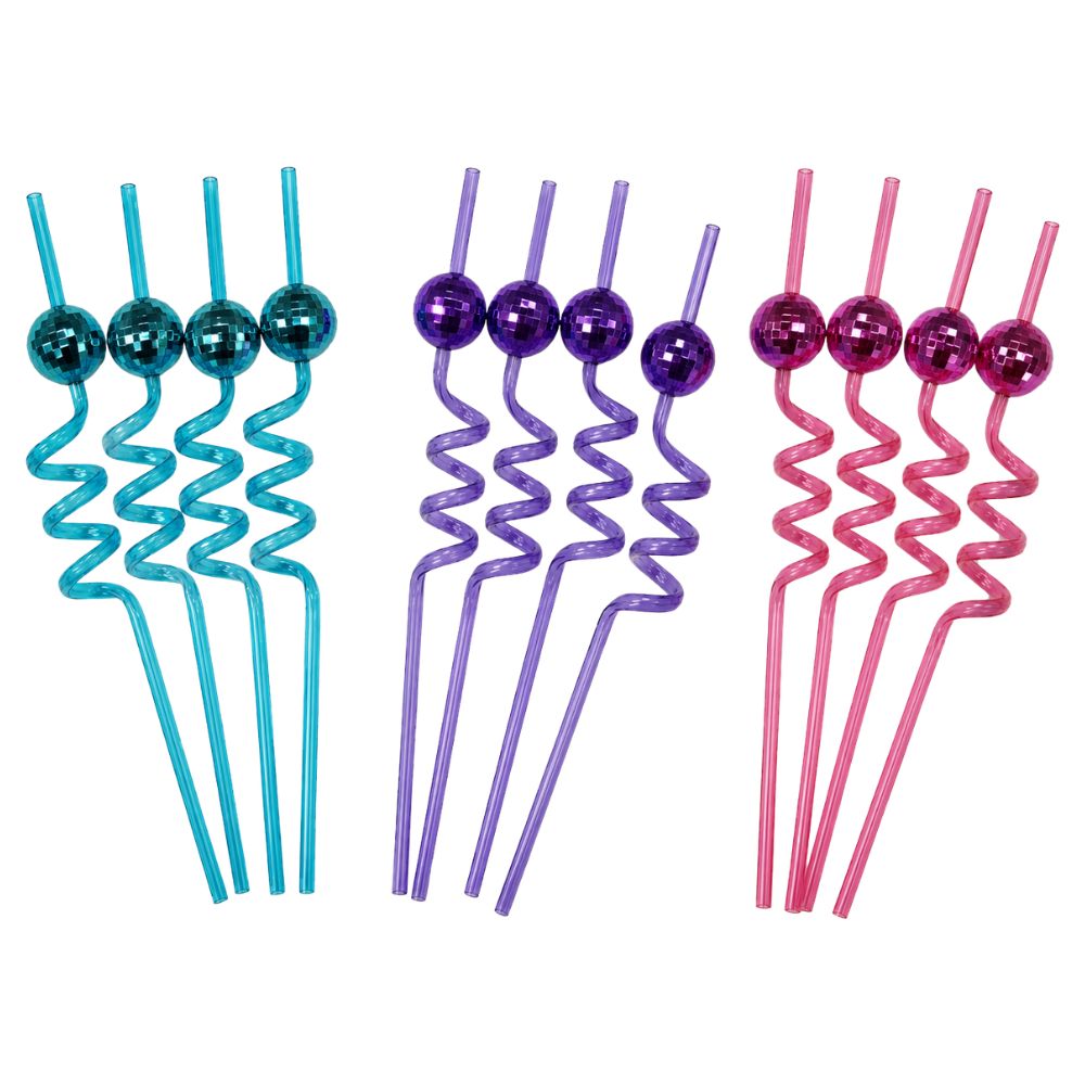 Disco Ball Reusable Spiral Straws 4pk