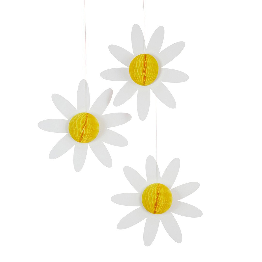 Ditsy Daisy Honeycomb Decorations 3pk