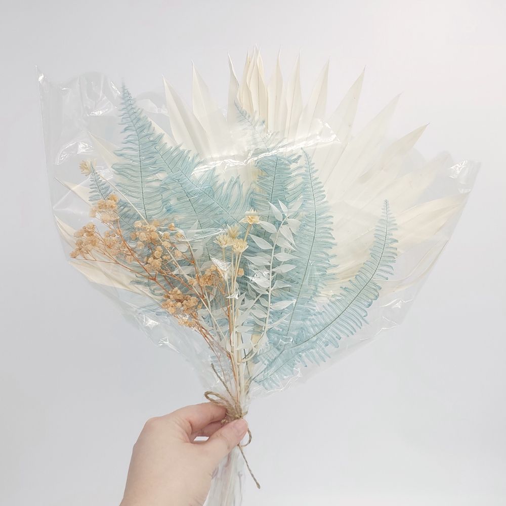 Dried Mixed Florals with Fan - Blue