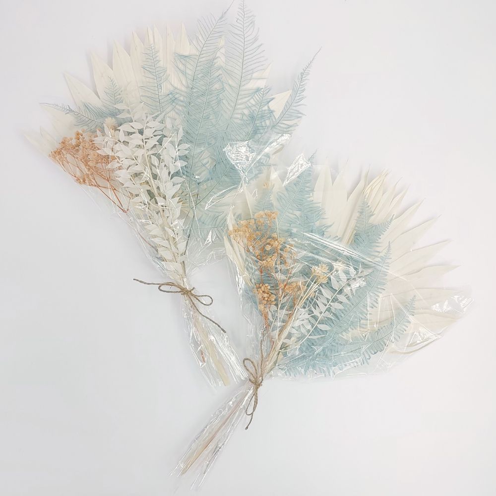 Dried Mixed Florals with Fan - Blue