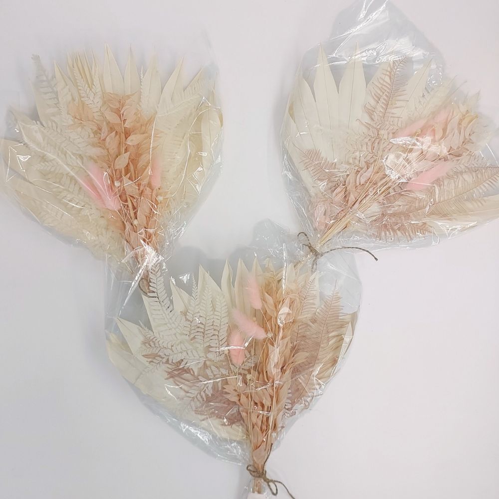Dried Mixed Florals with Fan - Pink