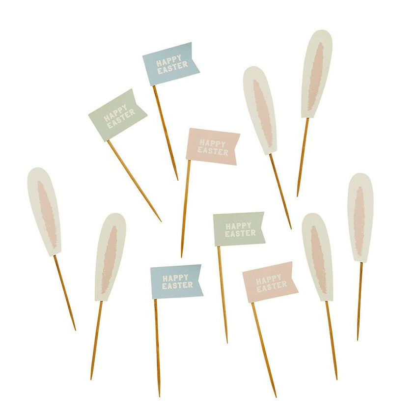 Bunny Ears & Happy Easter Flag Cupcake Toppers 12pk