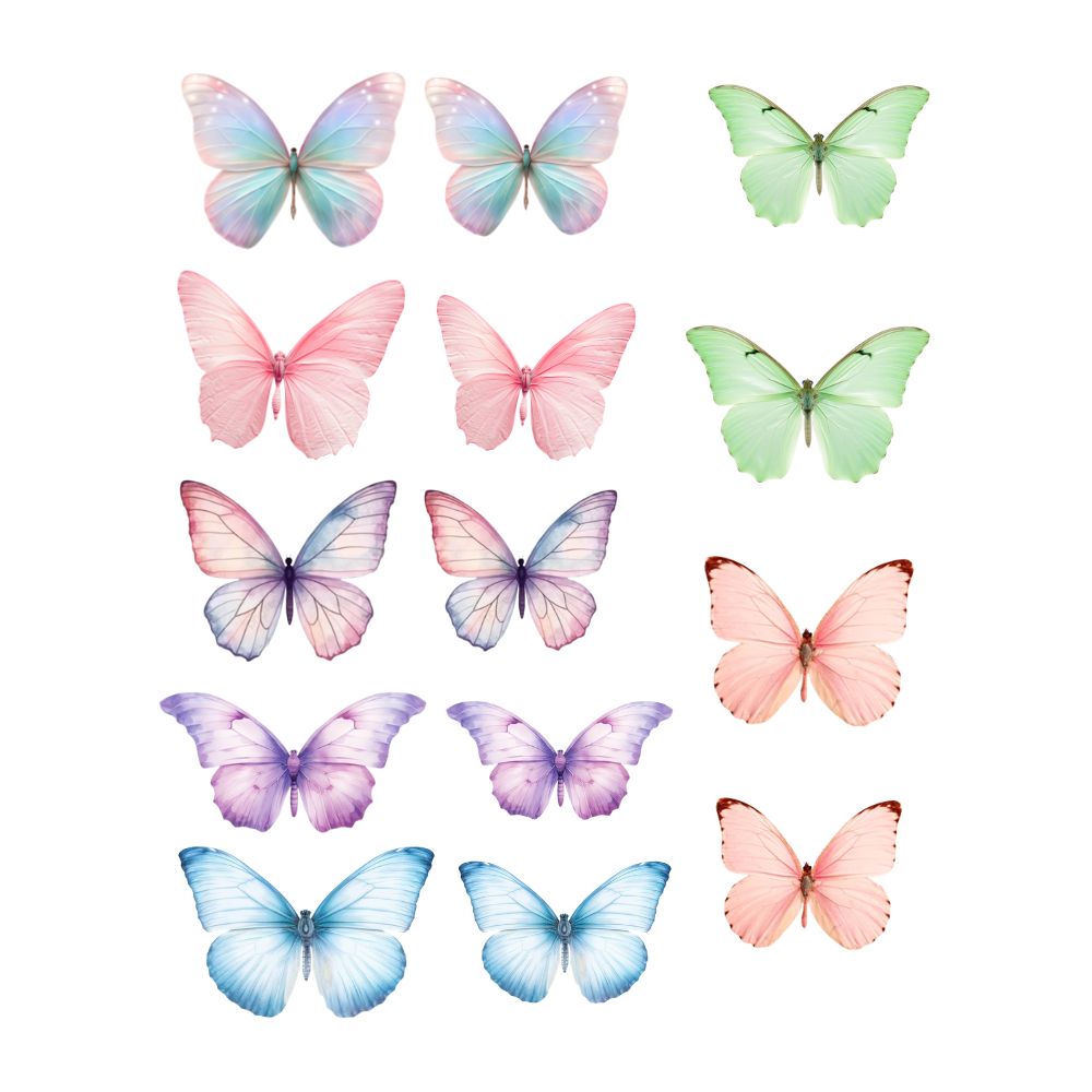 Edible Wafer Toppers - Pastel Rainbow Butterflies