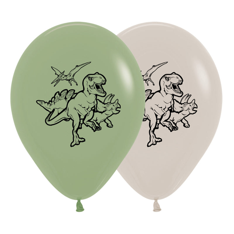 Eucalyptus & White Sand Dinosaur Balloons 6pk