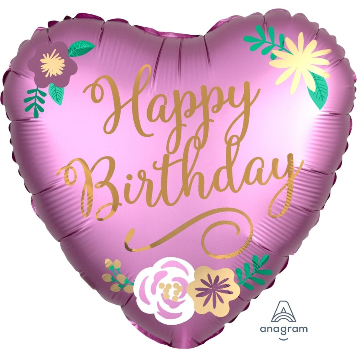 Floral Happy Birthday Heart Foil Balloon