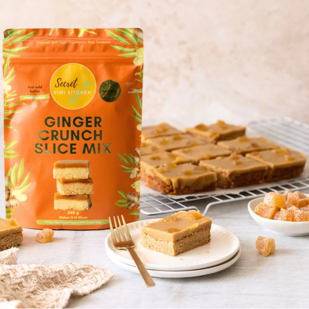 Secret Kiwi Kitchen Ginger Crunch Slice
