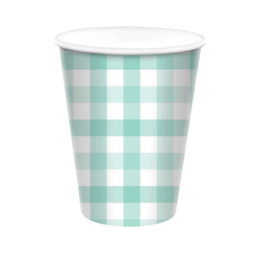 Gingham Cups 8pk - Pastel Mint