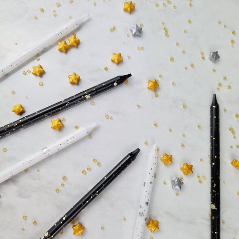 Tall Candles Black with Gold Splatter 12pk