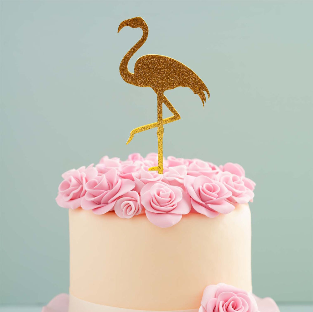 Gold Glitter Flamingo Cake Topper