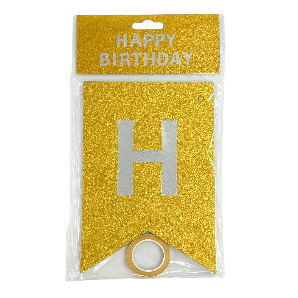 Glitter Happy Birthday Pennant Banner - Gold