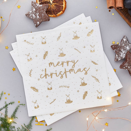 Gold Merry Christmas Napkins 16pk