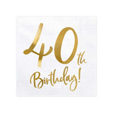 Gold Milestone 40th Birthday Lunch Napkins 20pk