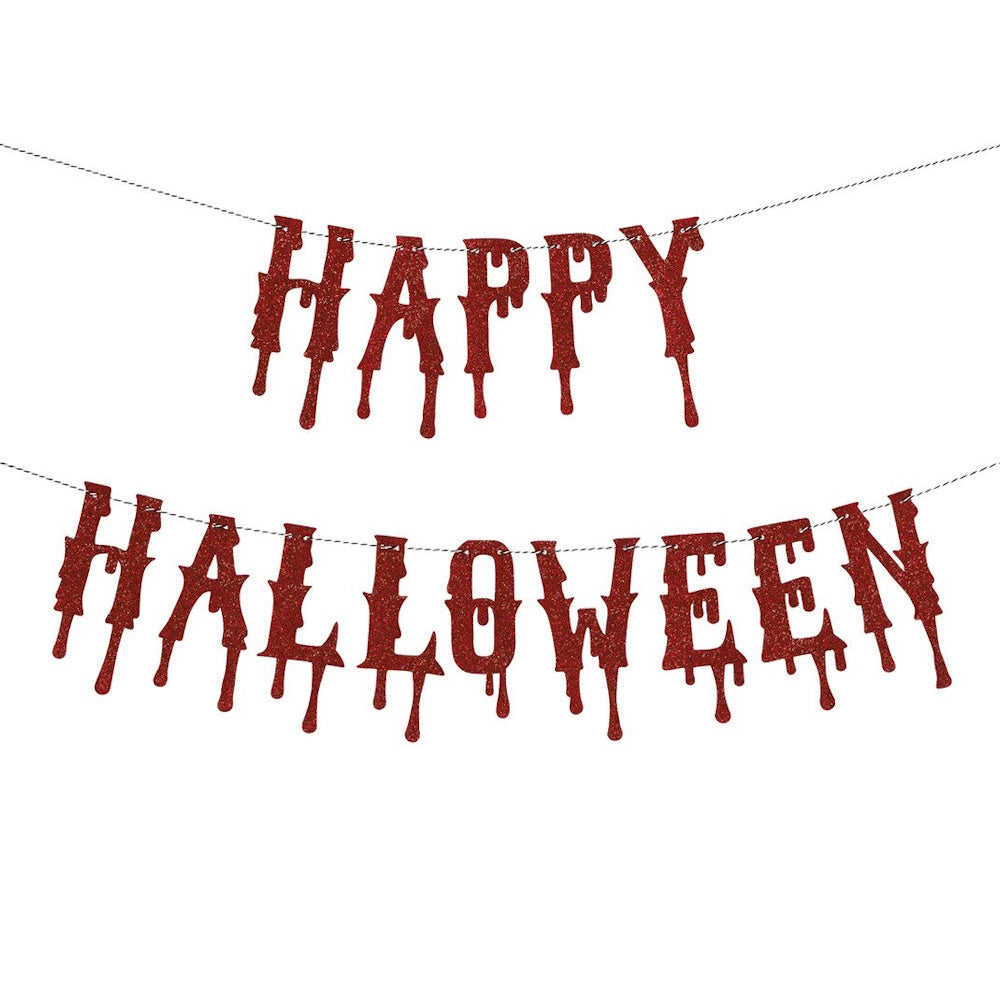 Happy Halloween Red Glitter Banner