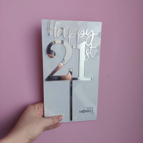 Happy 21st Cake Topper - Silver