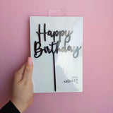 Happy Birthday Cake Topper - Black Acrylic