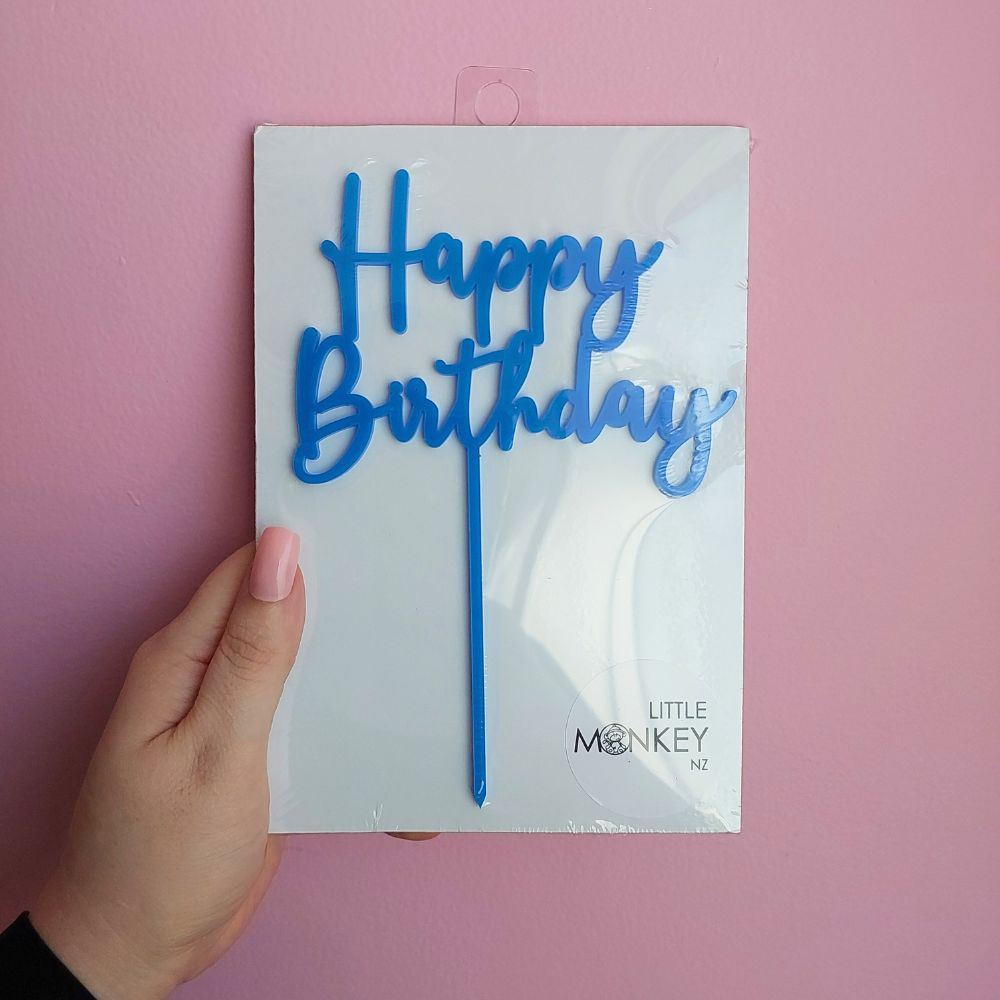 Happy Birthday Cake Topper - Blue