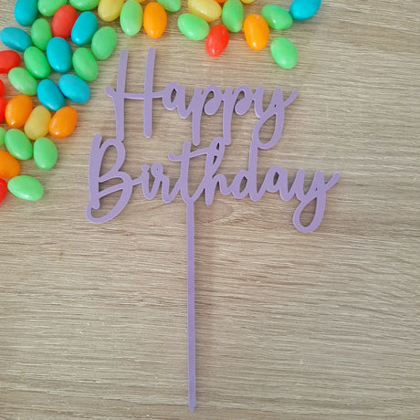 Happy Birthday Cake Topper - Light Purple Acrylic