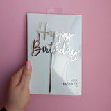 Happy Birthday Cake Topper - Silver