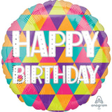 Happy Birthday Colourful Triangles Foil Balloon