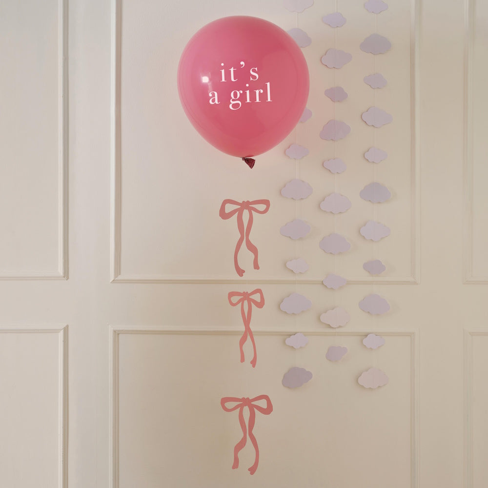 Hey Girl Baby Shower Balloon with Bow Tail