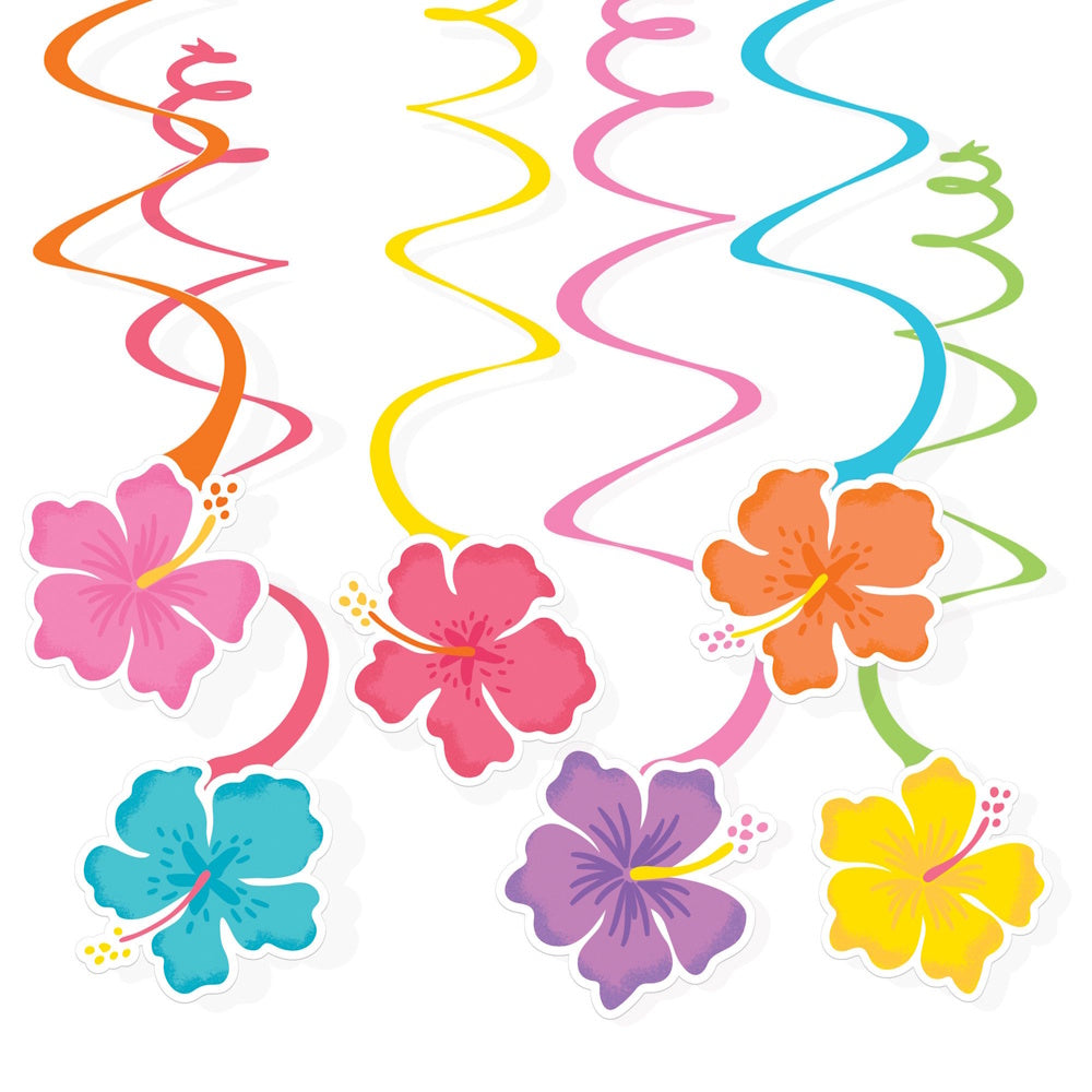 Hibiscus Hanging Swirl Decorations 12pk