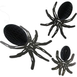 Black Spider Hanging Honeycomb Decorations 3pk