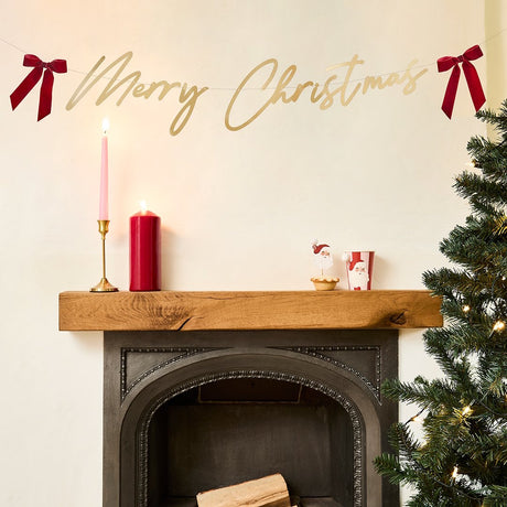 Santa Baby Merry Christmas Banner with Velvet Bows