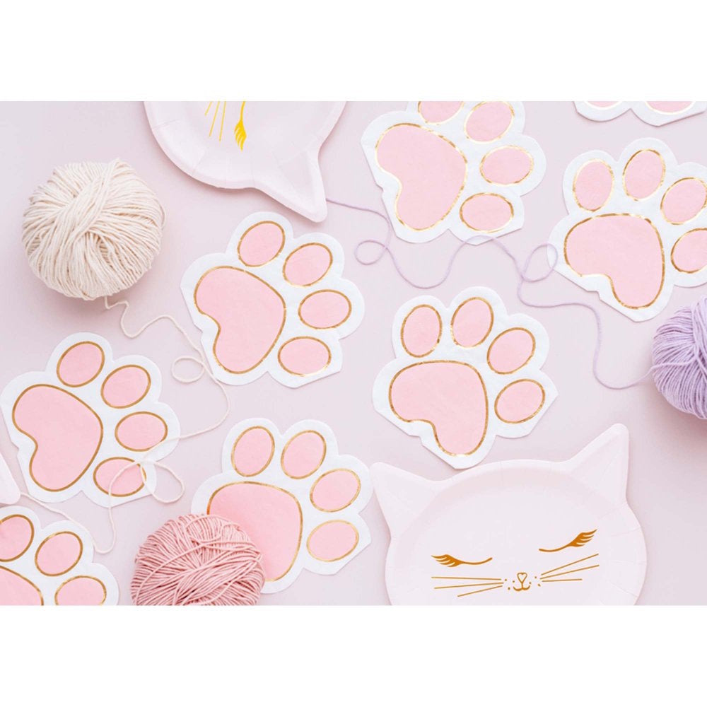 Pink Kitty Party Paw Shaped Napkins 12pk